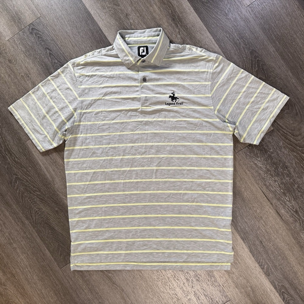 FootJoy Golf Polo Shirt Short Sleeve Gray Yellow Striped Men Large